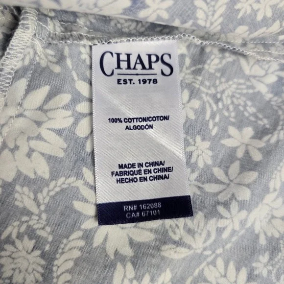 CHAPS Women's Floral Shirt Dress Button Front Ruffle Roll Tab Sleeve Blue Medium - Picture 7 of 14